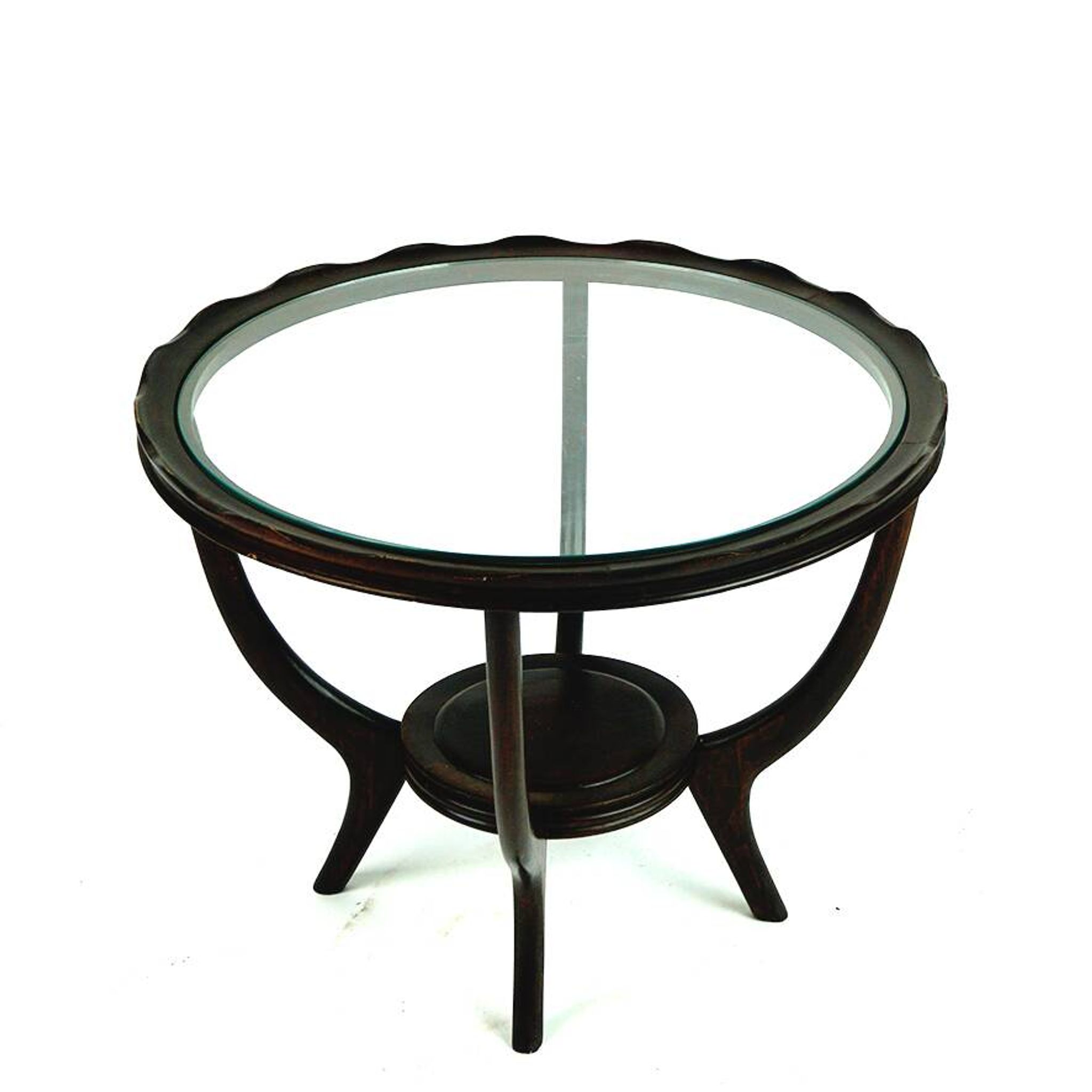 Italian round coffee table from the 1950s with a glass top, attributed to Carlo di Carli.