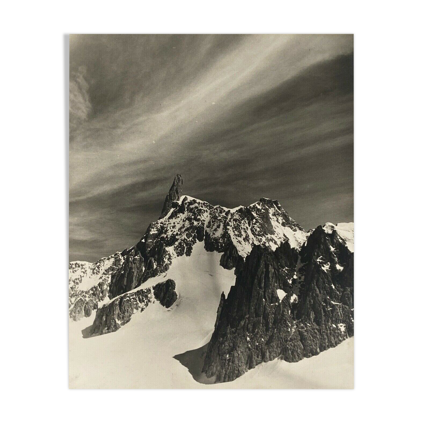 Old photo in black and white mountain summit artistic snow