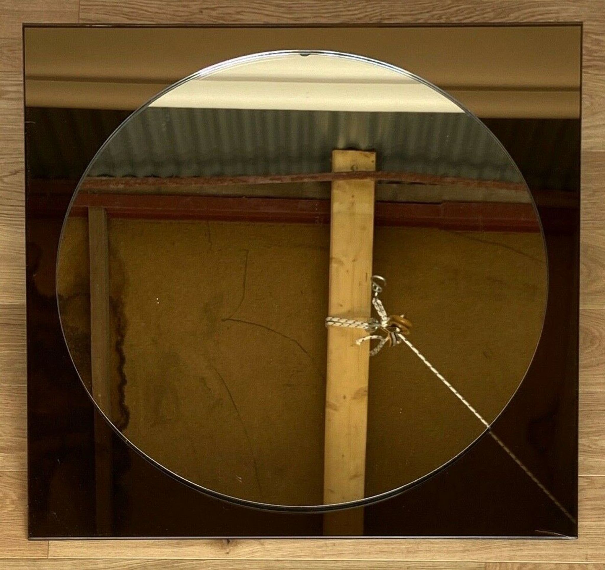 Mirror 1970 in glass smoked modernist square shape