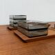 Danish mid-century teak plateau with Holmegaard glass serving trays, 1960s, set of 9.