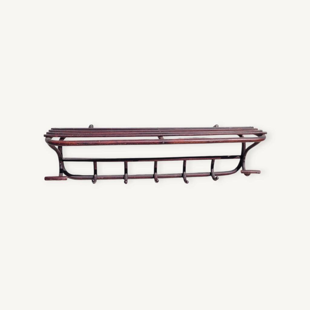 Old wooden cloakroom coat rack