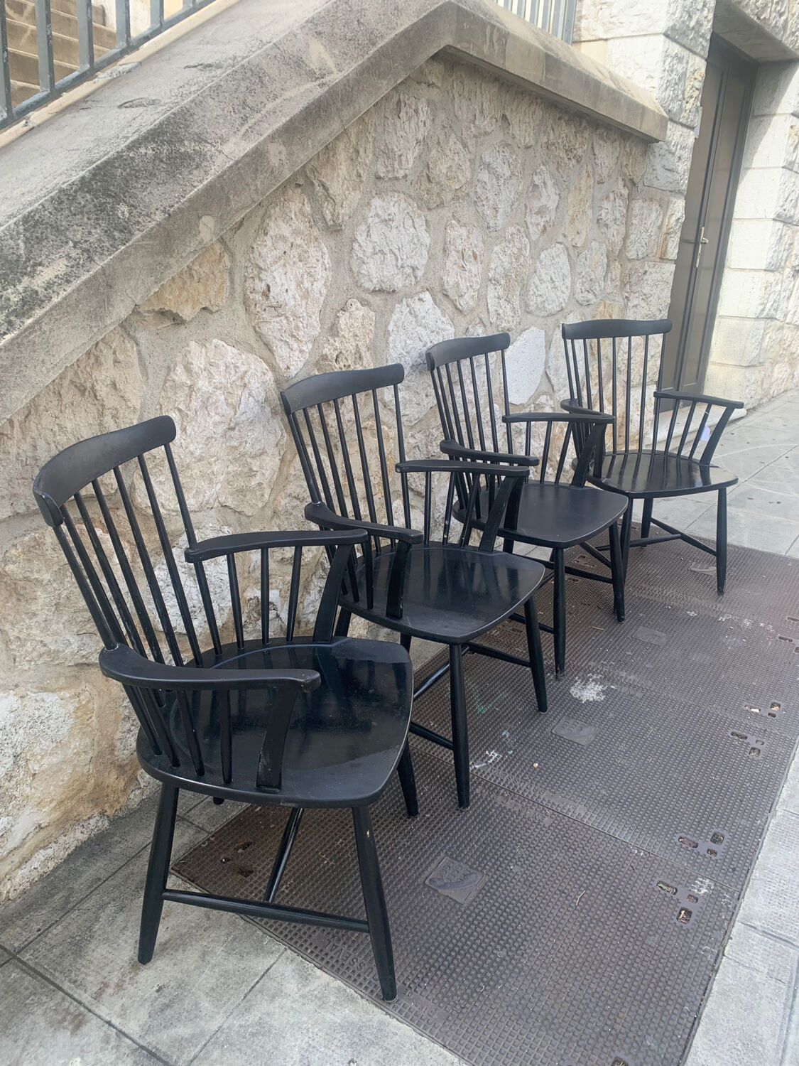 Set of 4 black Sven Erik Fryklund HagaFors armchairs