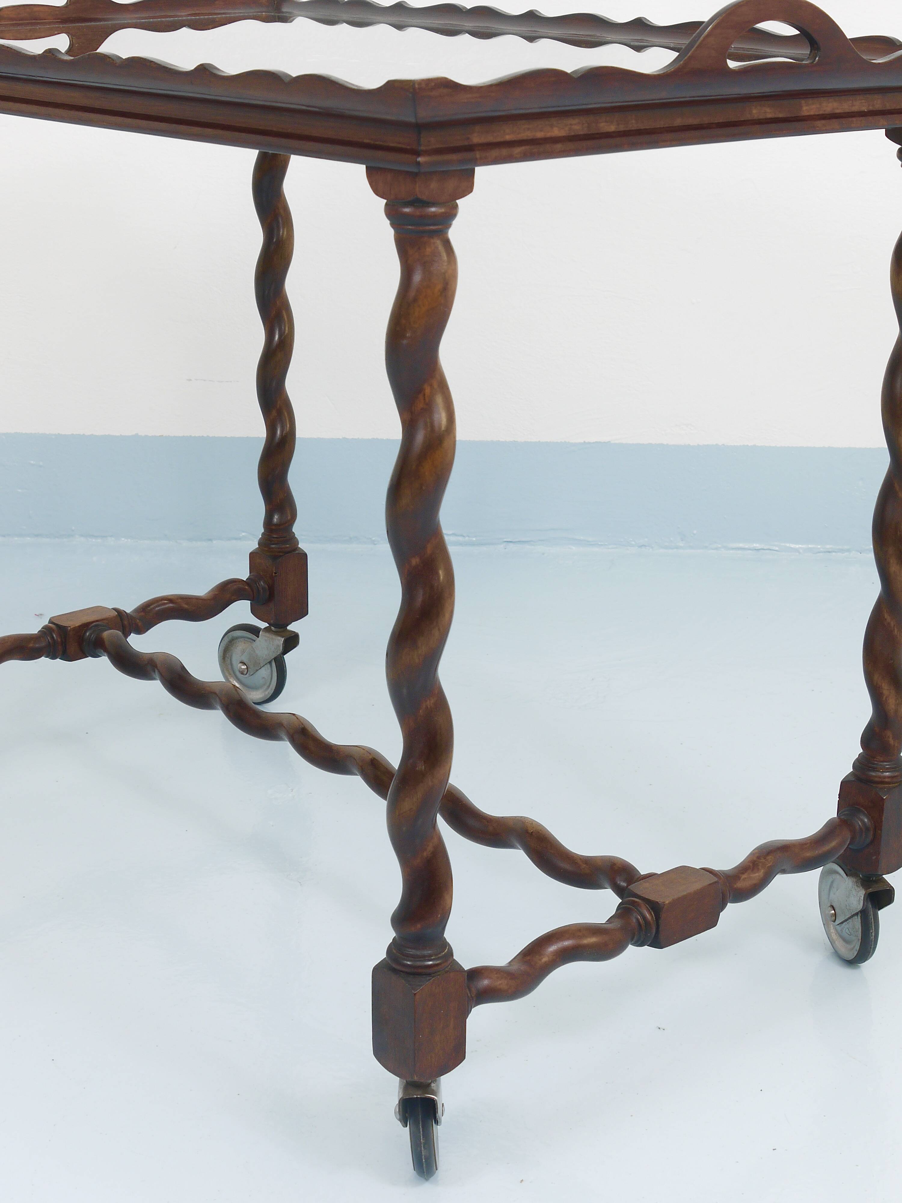 Antique Neo-Baroque Italian Barley Twist Bar Cart Serving Trolley, 1920s