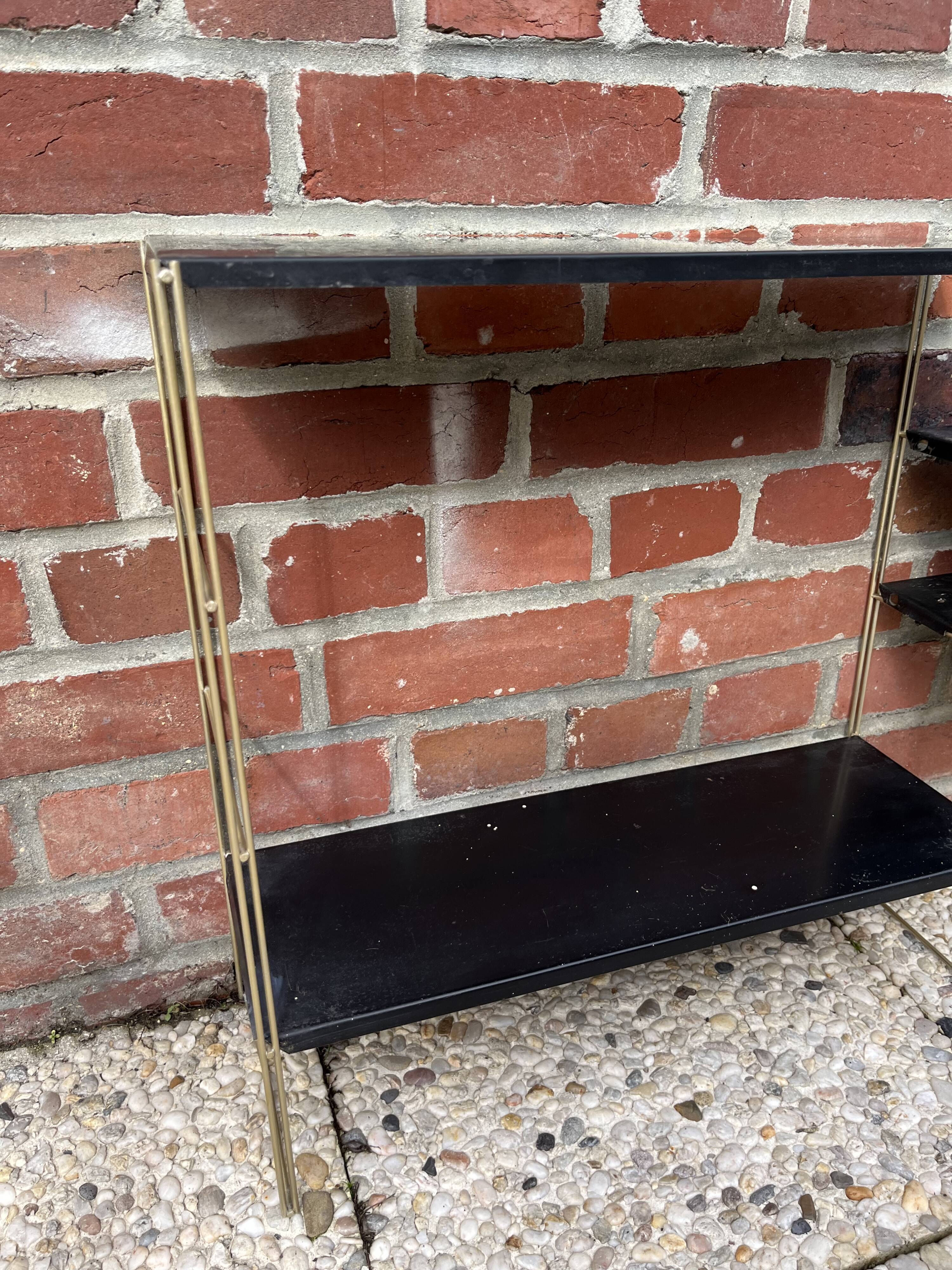 Black and gold metal string shelf - vintage 1960