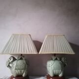 Duo of elephant lamps in cermal