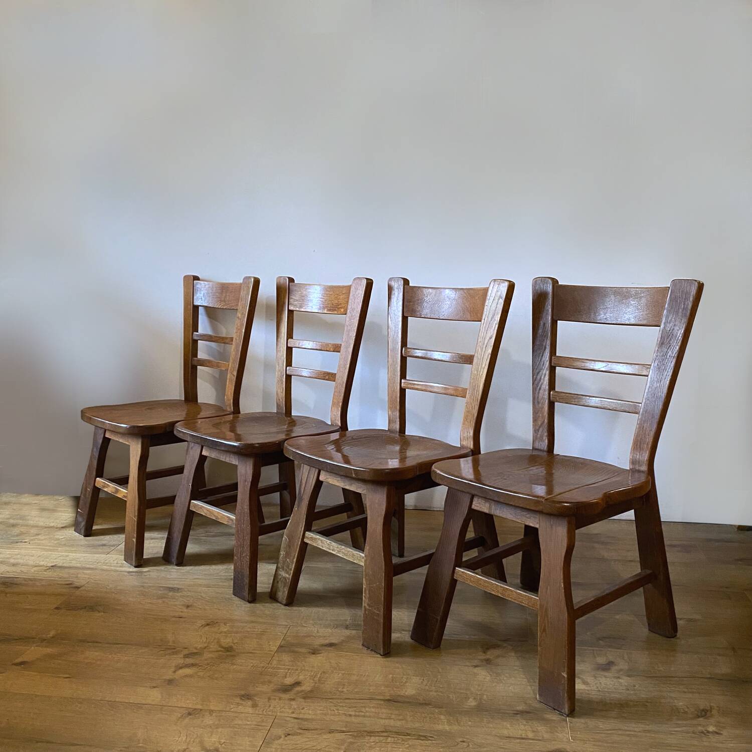 4 brutalist chairs in solid oak