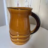 Vintage pitcher carafe Water pot, jug, enamelled ceramic PL France corrugated