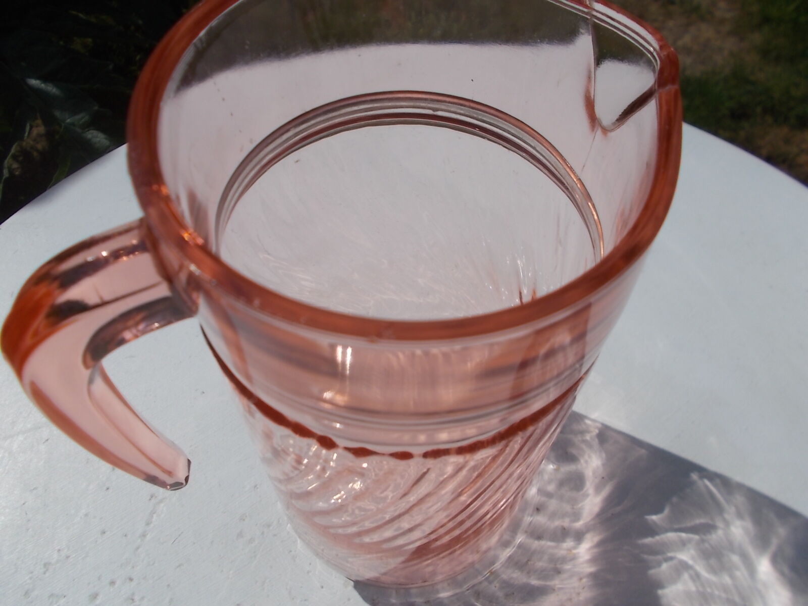 Pink glass pitcher jug