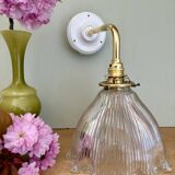 Elbow wall lamp with vintage holophane glass shade