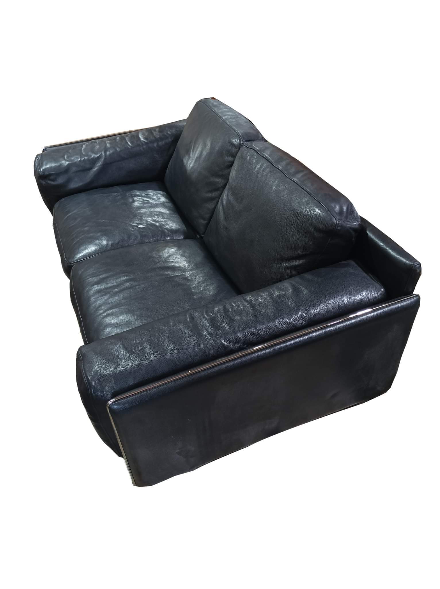 Old sofa armchair 2 places leather rock bobois vintage