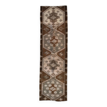 3x10 Dark Brown Oriental Persian Runner Rug 87x302Cm SK 21984