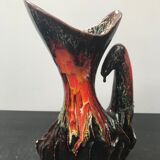 Pichet Vallauris céramique marron & rouge vintage