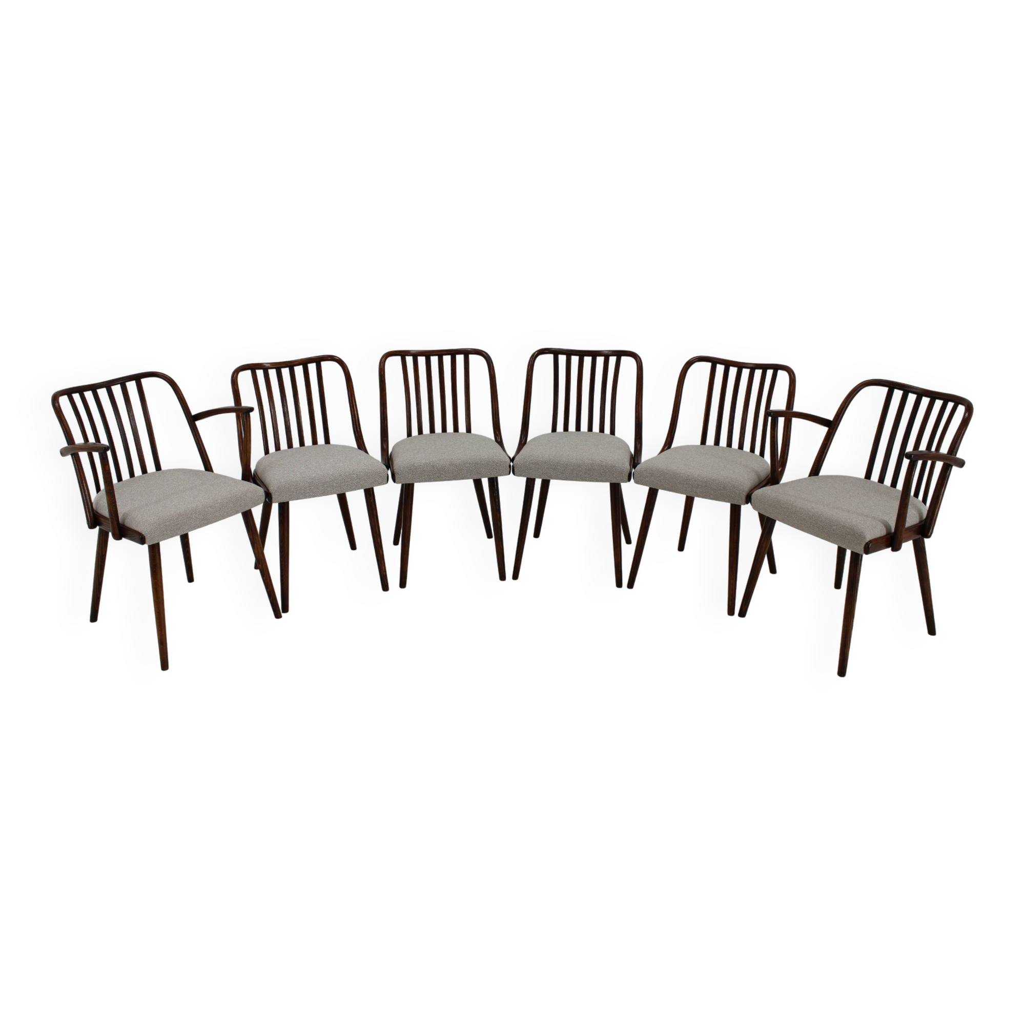 1960s Antonin Suman Set of Six Beech Dining Chairs, Restored