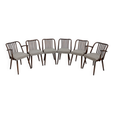 Ensemble de six chaises de salle à manger en hêtre Antonin Suman des années 1960, restaurées
