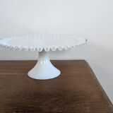 Ancien présentoir en verre opale blanc dentelé