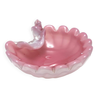 Pink Opaline and Lattimo Glass Shell Bowl or Ashtray by Fratelli Toso, Italy