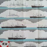 Poster of the Fleet of the company Courrier Maritime and map of the world