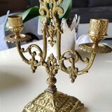 Altar candlestick with 2 branches, napoleon iii style, bronze patina old gold