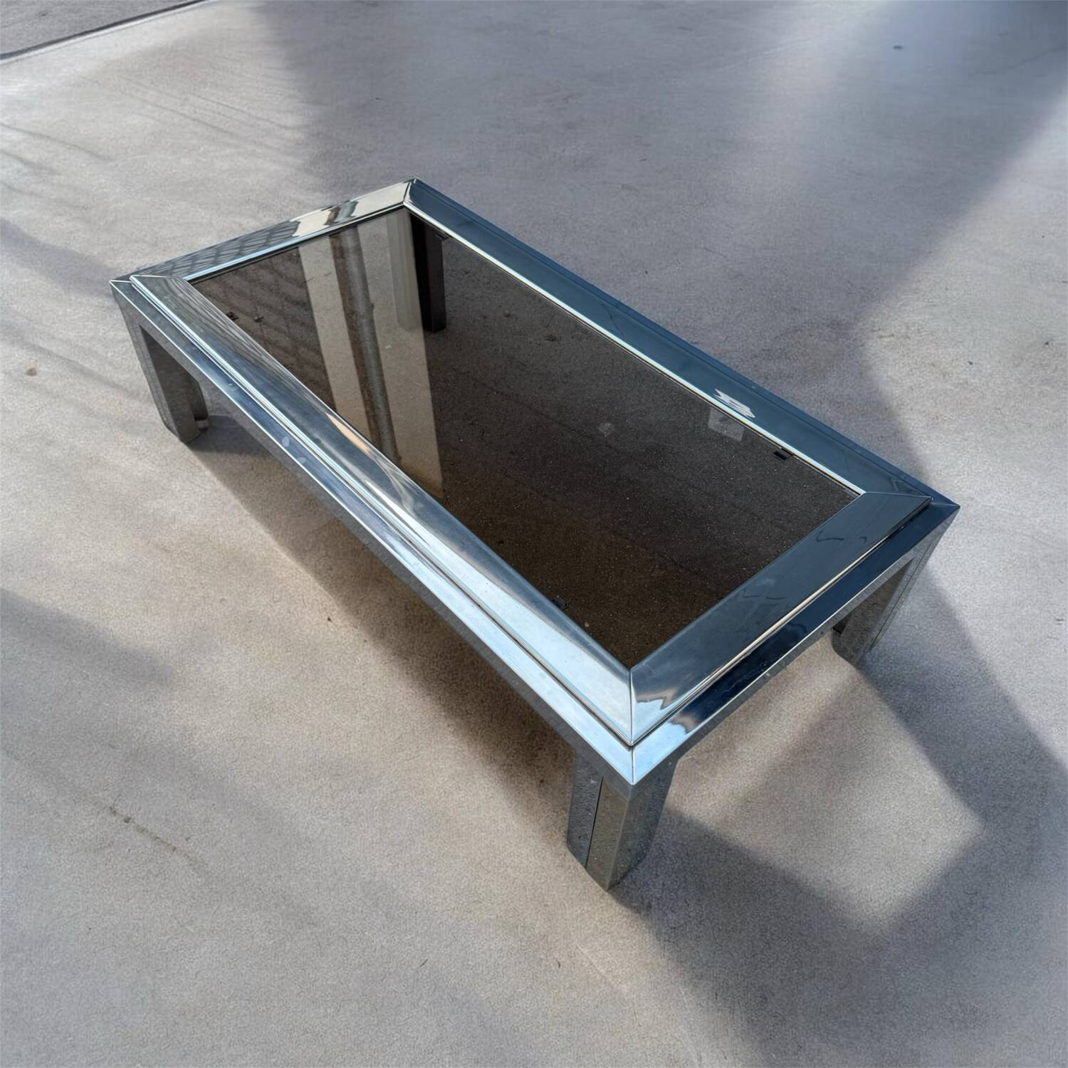 1970s smoked glass chrome coffee table