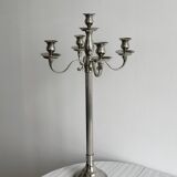 Large 5-arm candlestick in shiny silver metal