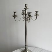 Large 5-arm candlestick in shiny silver metal