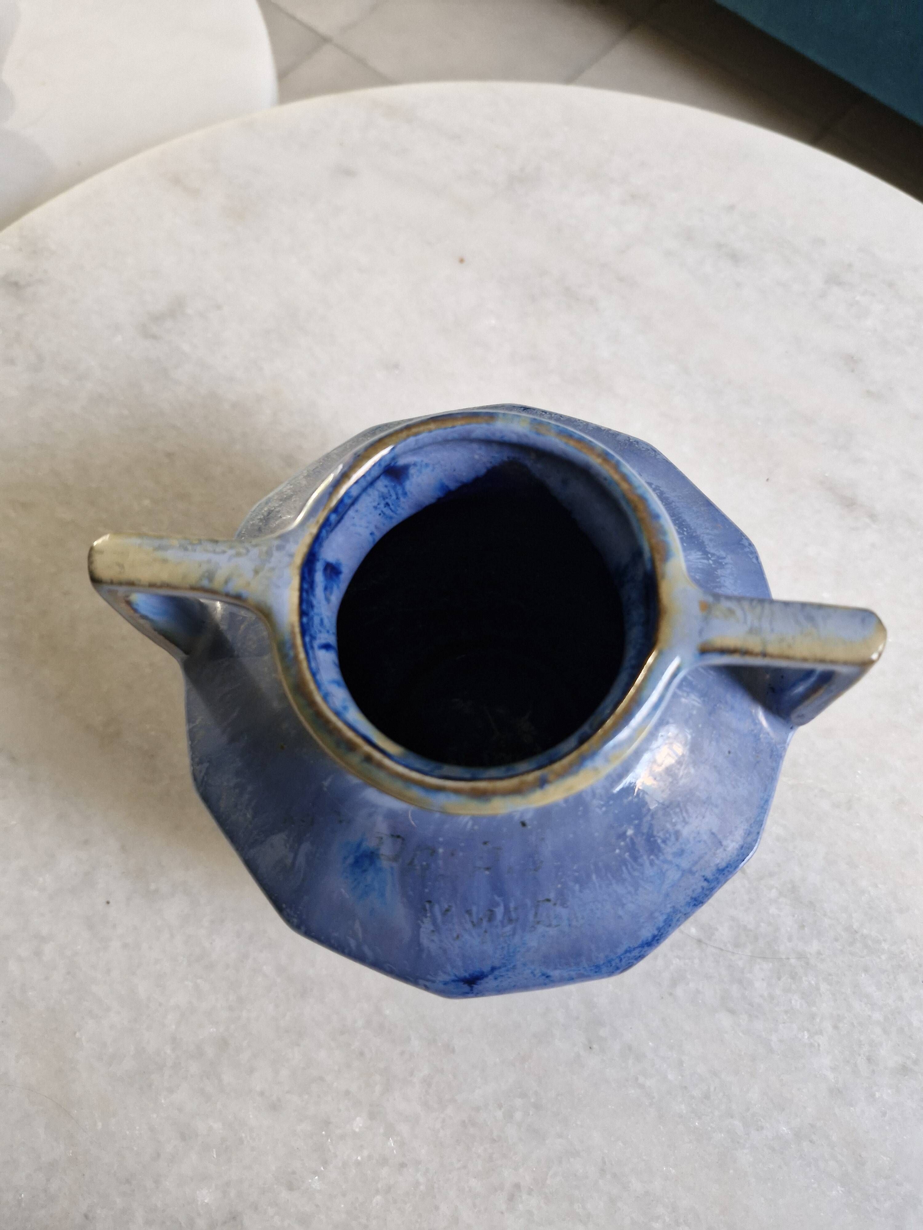Art Deco vase in blue flamed stoneware – signed Alpho (Alphonse Mouton)