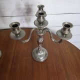 Pair of Louis XVI style candlesticks in silver-plated bronze