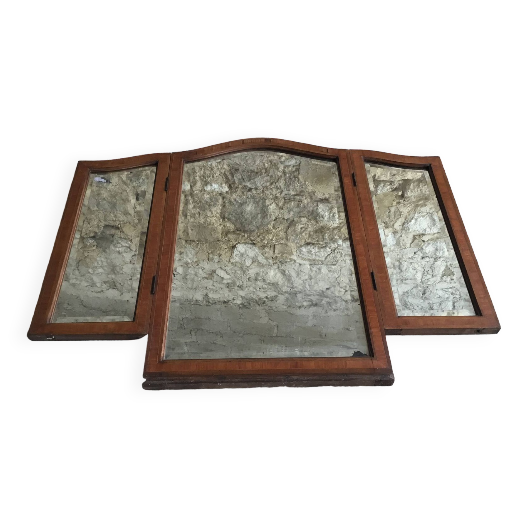 Art-deco wall triptych mirror - marquetry - early 20th century