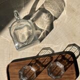 Trio of rounded rectangular trays or cups in monoxyl teak L:35