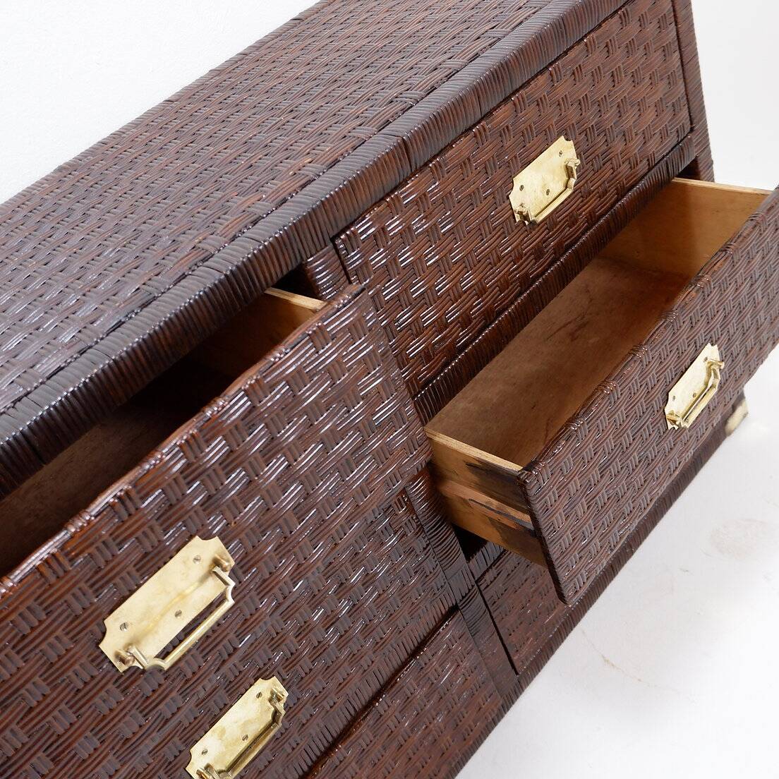 Vintage coastal woven rattan chest of drawers