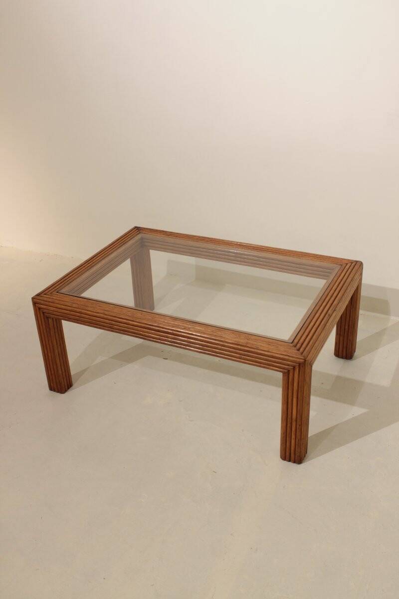 Rattan and glass coffee table - 60s/70s