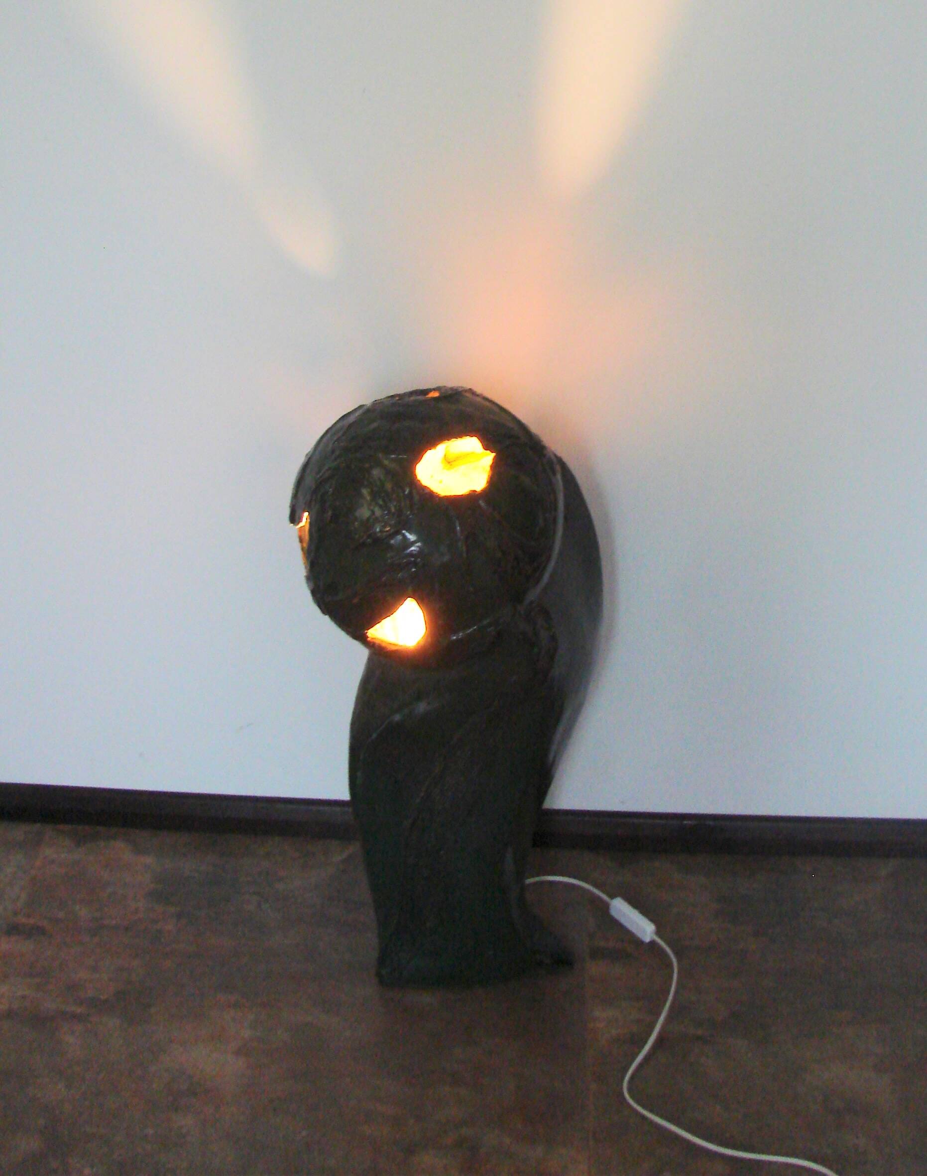 ‘Head’ sculpture lamp, glazed ceramic, vintage, Poland, 20th century