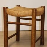 Vintage stool in solid oak and straw, 1960s