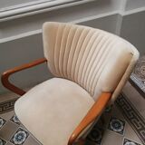 Vintage armchair 50s 60 velvet beige champagne