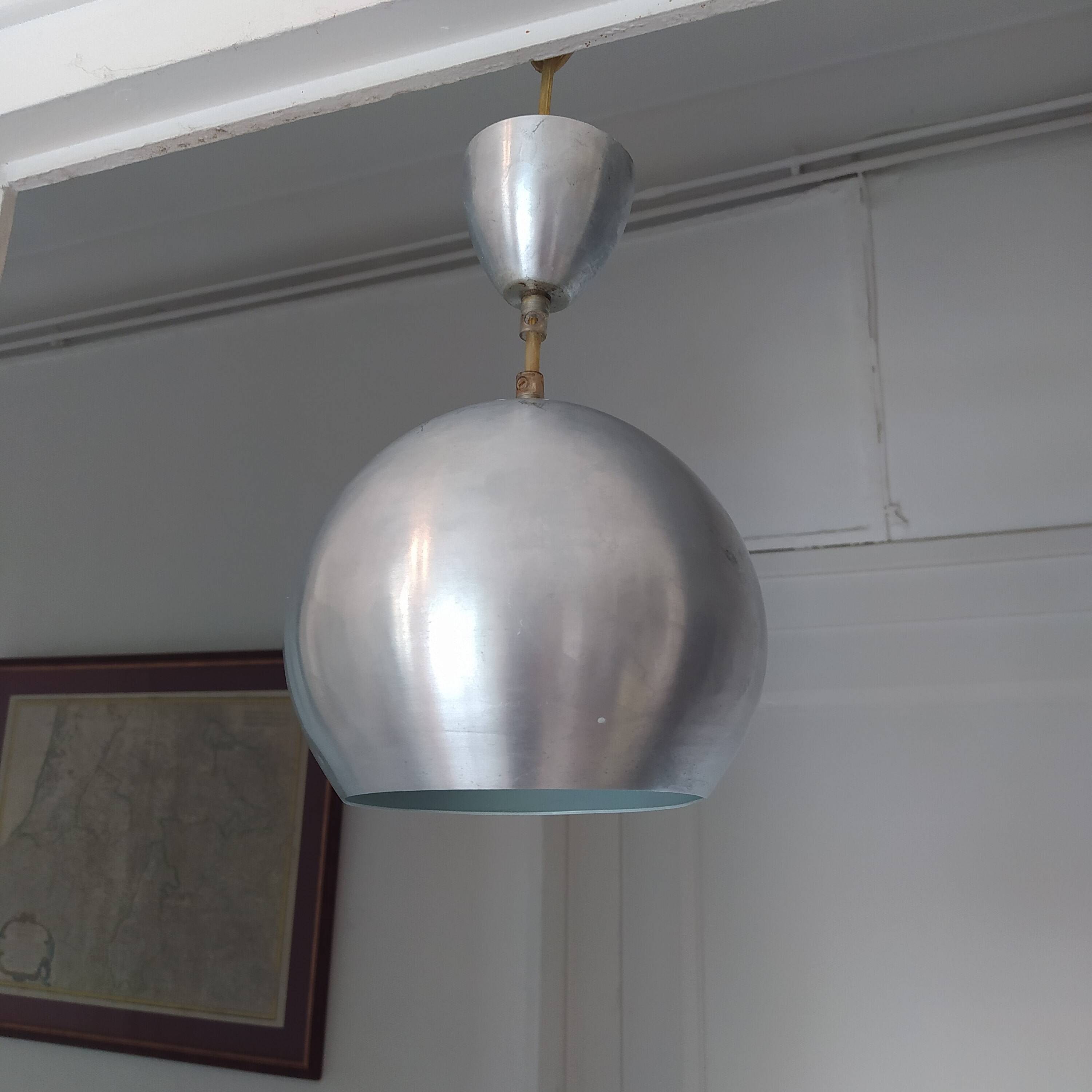 Vintage 70's ball pendant light in brushed aluminum