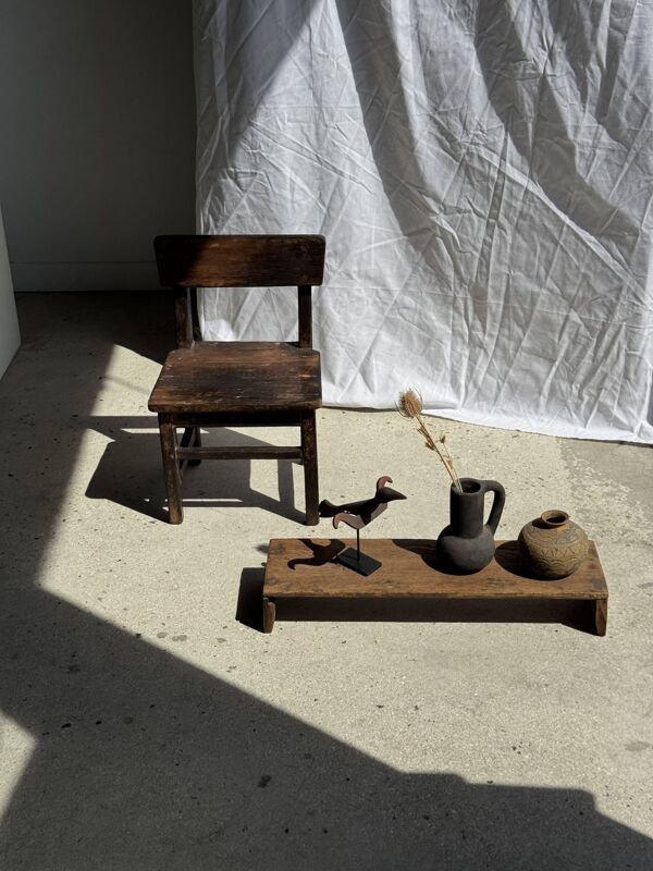 Petit banc en teck ancien bas indonésien ancien H10 L62 l14