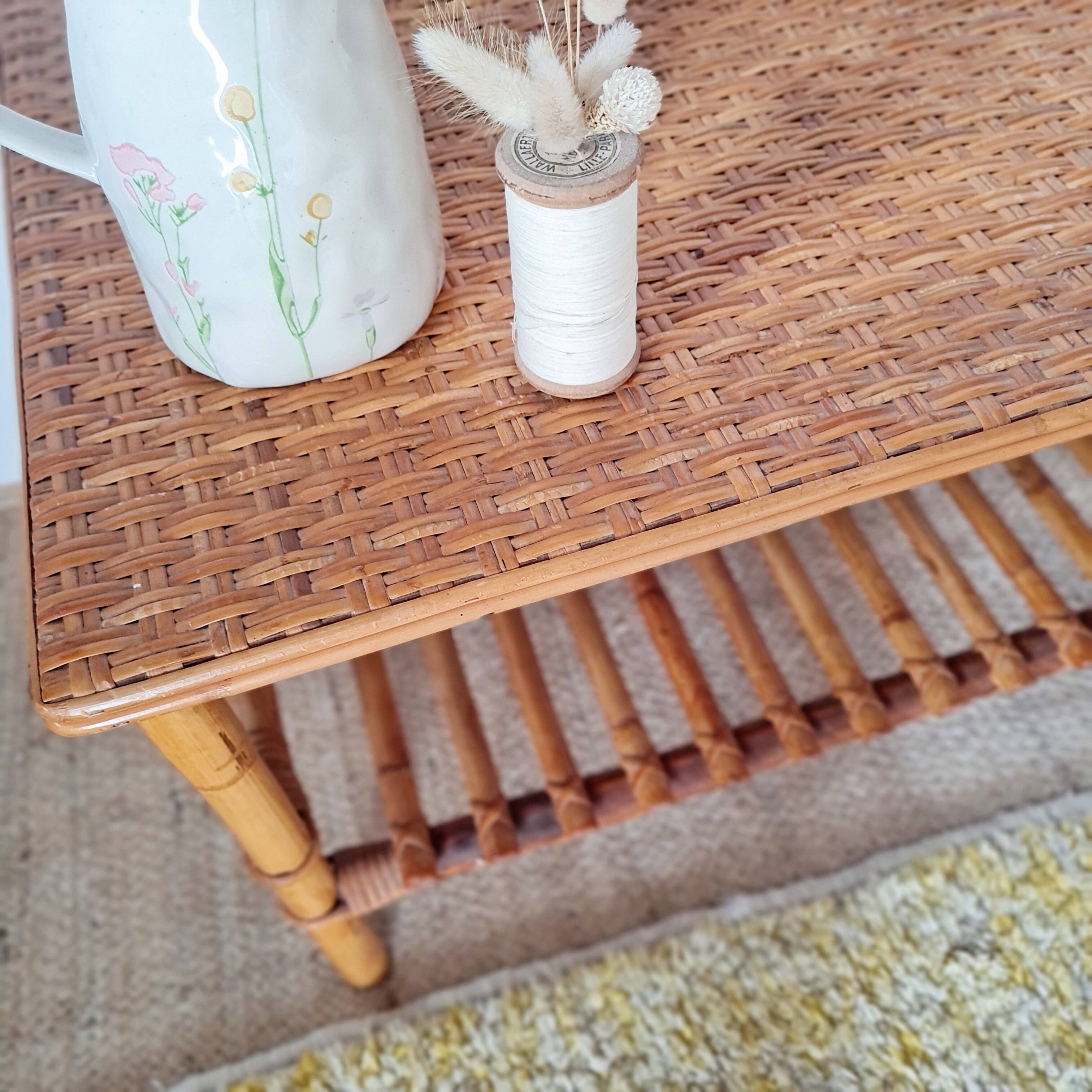 Antique coffee table in rattan and bamboo