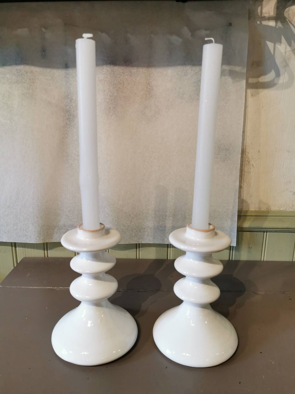 Pair of artisanal ceramic candlesticks Morocco
