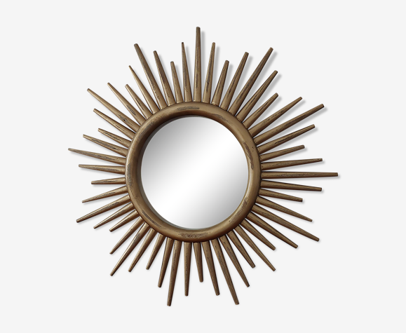 Miroir soleil en bois doré 50cm