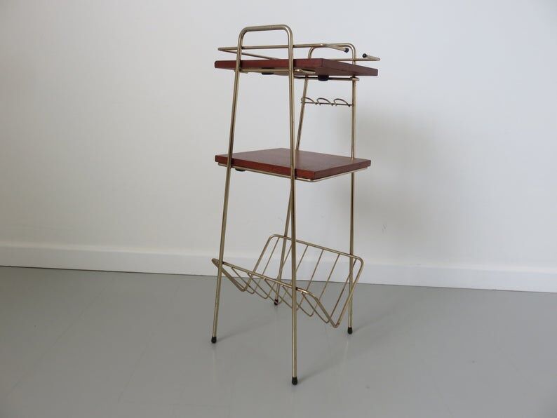 Sellette in gold metal and wood, 50/60s