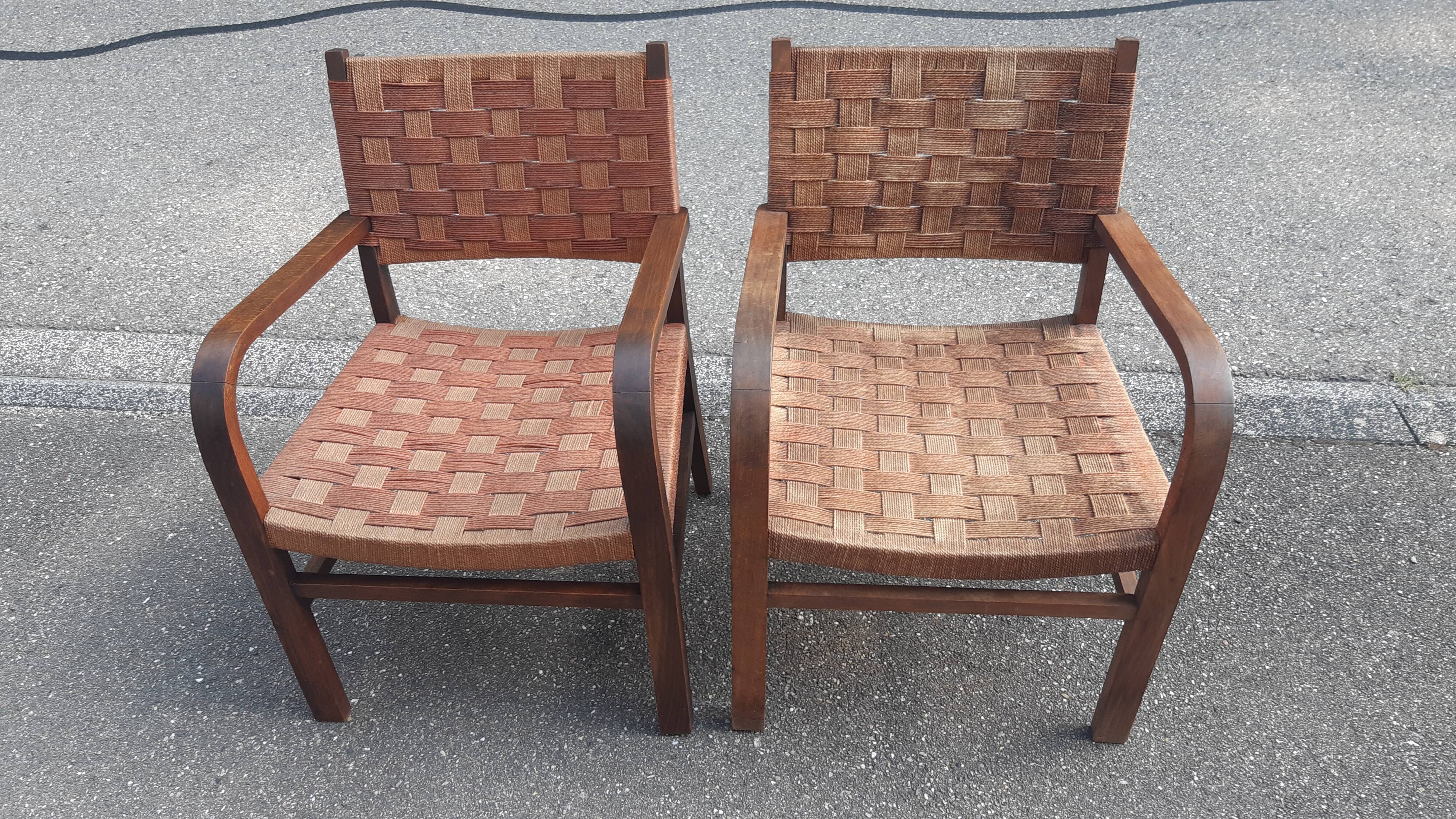 Braided rope and oak armchairs 50
