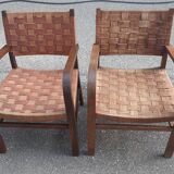 Braided rope and oak armchairs 50