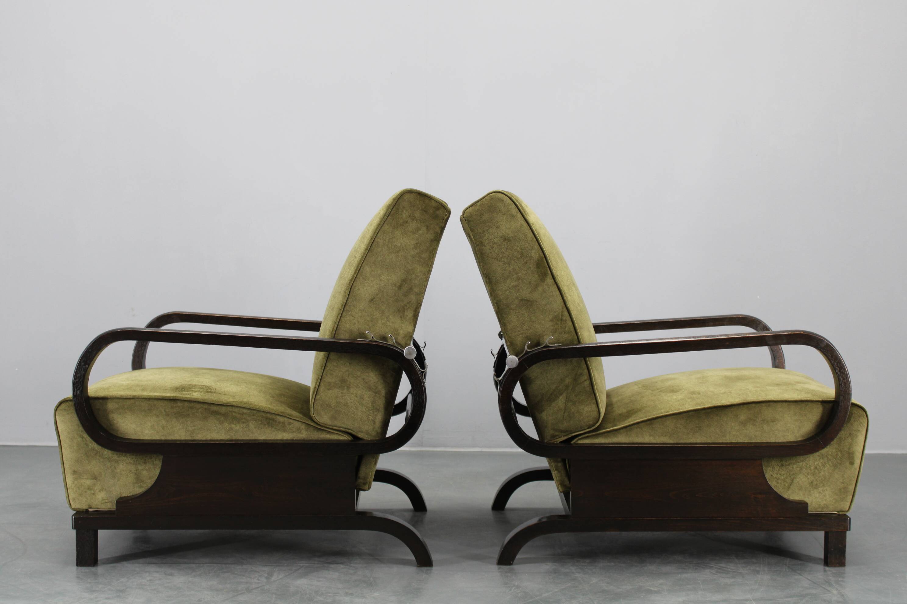 1930s rare restored adjustable Art Deco armchairs, Czechoslovakia