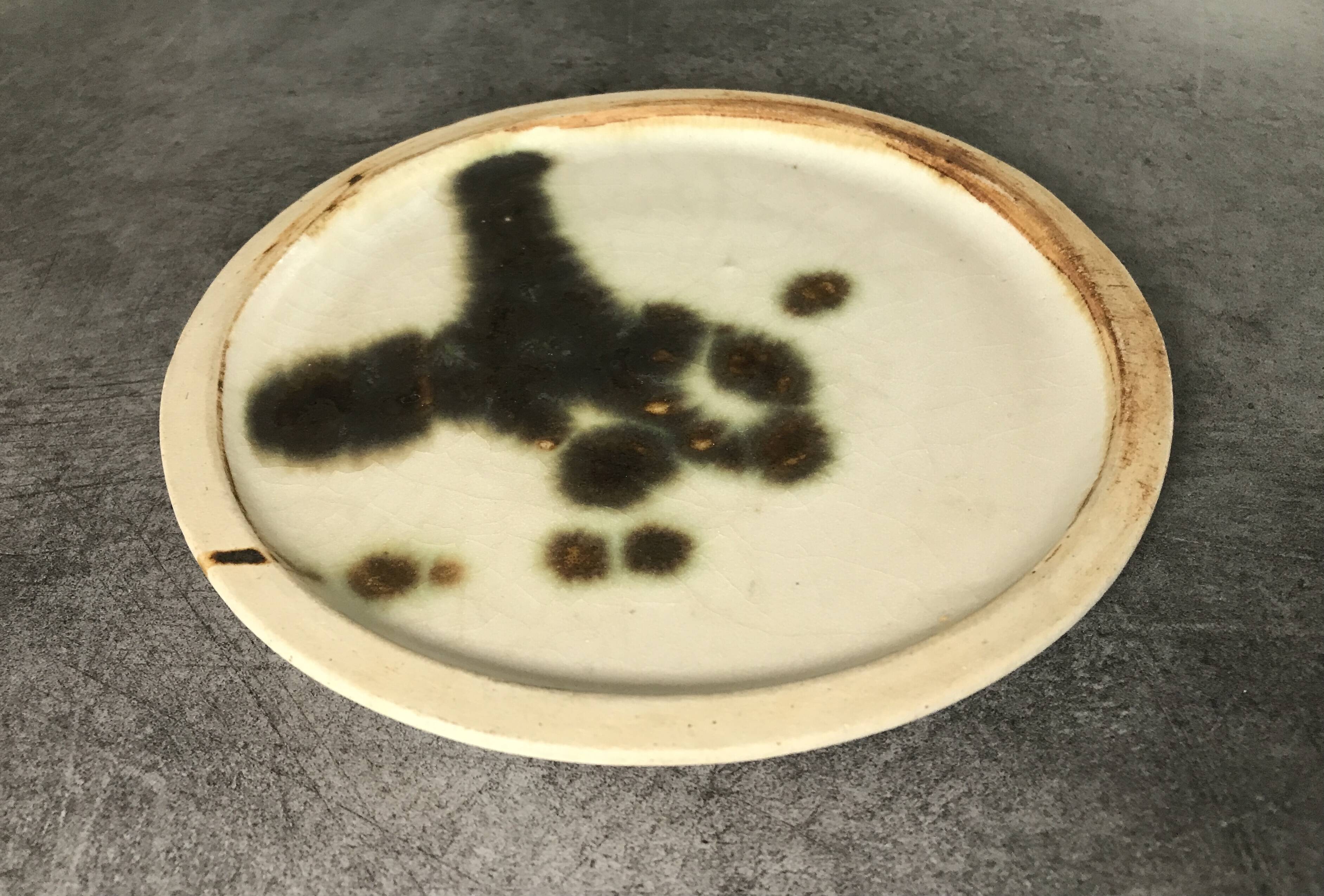 Small vintage plate from the La Colombe pottery, Vallauris artistic effect stoneware