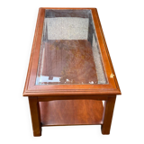 Table vintage basse bois massif et verre