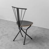 Set of 4 folding chairs in metal and wood, 1970s vintage