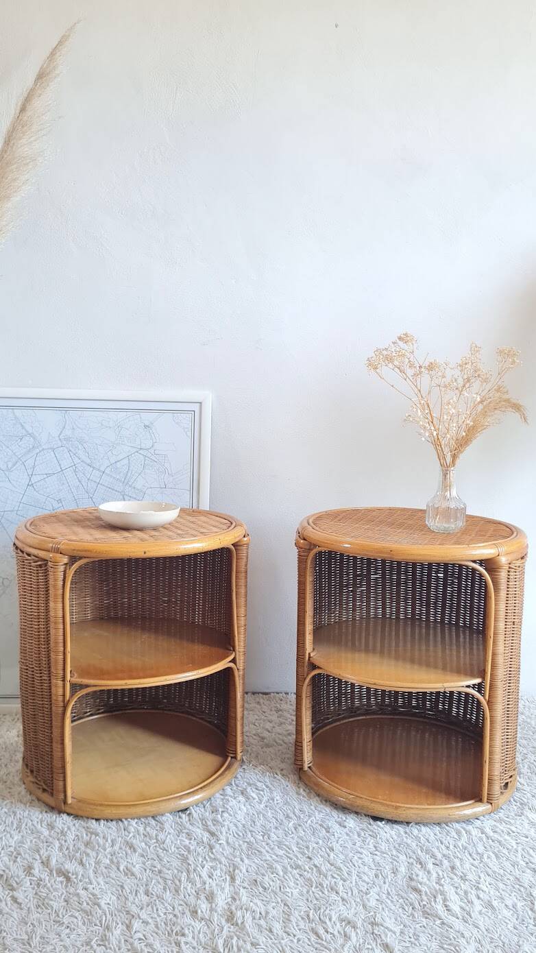 Pair of wicker bedside tables circa the 1970s.