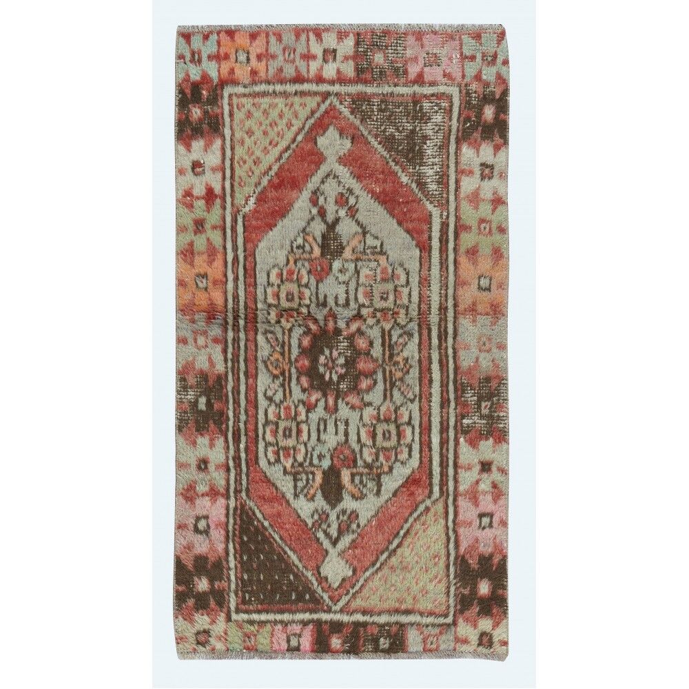 Vintage Scatter Rug, circa 1950, Wool Hand Knotted Turkish Doormat