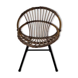 Children's armchair rattan and metal 60s