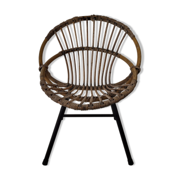 Children's armchair rattan and metal 60s